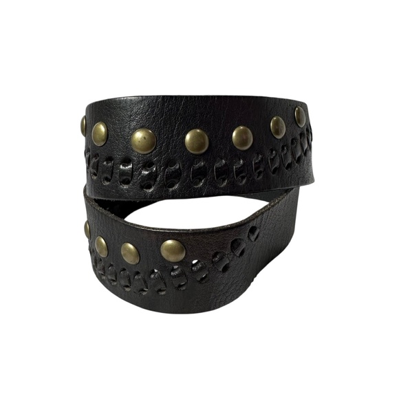 Genuine LINEA PELLE Black Leather Belt With Perforated Design Belt For Women 34 main image 8